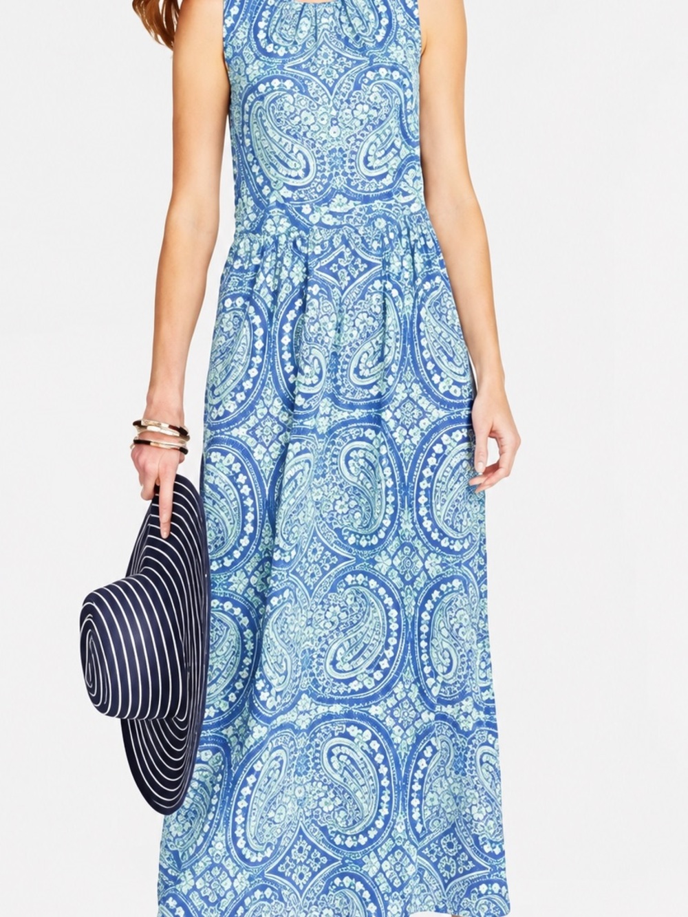 Talbots Petite Blue Paisley Maxi Sundress Sleeveless Fit Flare Resort Coastal 6P